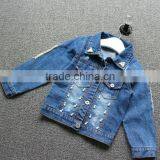 2016 New Design Fashion Girls Denim Jacket With Gold Sequins Sleeve thumbnail-2