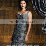 Grey off Shoulder Full Length Low Cut Beaded Full Figure Evening Dresses thumbnail-2