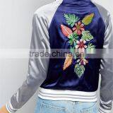 MGOO Customized Satin Floral Embroidered Bomber Jacket Streetwear Raglan Sleeve Autumn Coat Women thumbnail-6