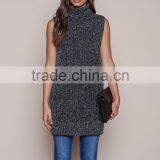 MGOO Hot Sale Women Turtleneck Sweaters Dress Vest Sleeveless Fashion Charcoal Knitted Dress For Winter thumbnail-6