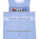 Infant / Toddler Boys Blue Gingham Smocked Rescue Trucks Shortall thumbnail-1