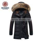 H1020 Men's Winter Long Thick Coat Casual Fur Hood Wear Padded Coat thumbnail-1