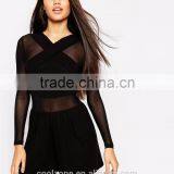 Sexy Cross Front Mesh Insert Jersey Romper Fashion Adult Romper Pattern thumbnail-2