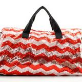 chevron printed sequin travel bag with long shoulder