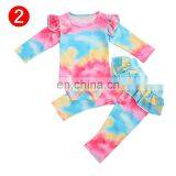 Infant Baby Girl Boy Clothes 0-18M Lovely Tie-dye Printed 5 Colors Long Sleeve Romper Tops+Ruffles Tutu Long Pants 2Pcs Set thumbnail-4