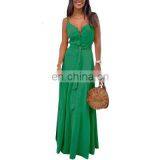 2020 Summer New Women's Personality Button V-neck Stitching Suspender Dress Factory Direct thumbnail-3