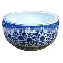 High temperature burning hand made craft blue and white ceramic plant pot