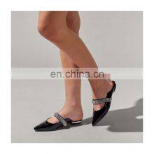 Black Latest Fancy Flats Women Rhinestones Attractive Color Design Ladies Flat Patent Leather Handmade Sandals Shoes thumbnail-4