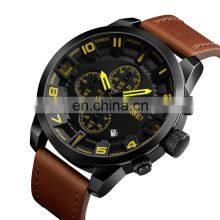 SKMEI 1309 my Brand Name Logo Custom Printed Watch Automatic Stopwatch Stainless Steel Case Back Water Proof Watch Leather Band thumbnail-5