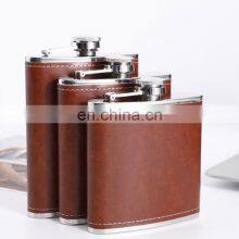 Custom Engraved Logo Ladies Portable 8oz Metal Stainless Steel 6oz Leather Hip Flask thumbnail-2