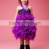 Free shipping solid purple color feather tutu dress for kids pink feather dress 10pcs/lot