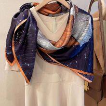 Oil Painting Flowers Silk Feels Soft Scarves Literature and Art Style High Quality 110*110CM thumbnail-1