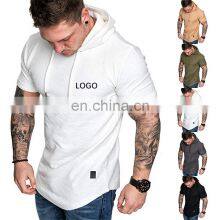 Wholesale Custom Made Plus Size Men Sport Fitness Wear Tshirt Plain Pullover Short Sleeve Hoodies thumbnail-1