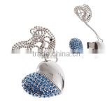 Jewelry Crystal Heart Shape USB Pendant Flash Memory Stick blue