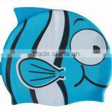 color silkscreen printing cartoon goldfish silicone swimming caps for children