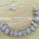 114.00ctw Genuine RAINBOW MOONSTONE & .925 Sterling Silver Necklace Jewelry Wholesale