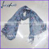 2011 Flower Printed Tassel Ladies Scarf (FCH-11310)