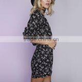 Wholesales Clothing v Neckline Long Sleeve Silver Print Woman Black Jumpsuits thumbnail-3