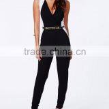 Sleeveless Contrast Color Sexy Style Belt Waist Long Jumpsuit thumbnail-4