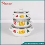 Customized 3pcs Chili 12/14/16CM Glass Lid Enamel Cookware Pot Sets