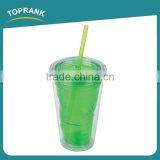 Customized Logo Clear Insulated Plastic Drinking Tumbler Double Wall Plastic Tumbler With Straw thumbnail-1
