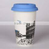 Colosseo Souvenir Porcelain Double Wall Travel Coffee Mug With Lid thumbnail-1