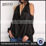 MGOO Custom Made 2017 100% Polyester Satin Silky Blouses Custom Factory Cowl Neck Tops Plain Long Sleeves Shirts thumbnail-1