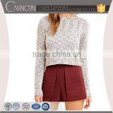 Marled Short Body Rib-knit Cuffs Long Sleeve Pullover Cotton Knit Sweater thumbnail-1
