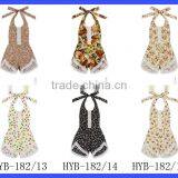 Wholesale Yiwu Cheap Kids Clothes Flower Printed Halter Sleeveless Lace Froal Baby Girl Vintage Romper Leotard Bodysuit thumbnail-3