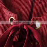 A-Line Dark Red Lace up Round Collar Sleeveless Mini Corduroy Dress thumbnail-3