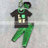 2016 New Baby St.Martin's Day Love Baby Kids St.Patrick Clothing Girls Green Sequins Pants With Matching Accessories thumbnail-1