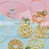 Yoga Healing Hoop Earrings Gold Plated Round Flower Green Rhinestone Wine Glass Marker Charms thumbnail-3