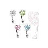 Gem Heart 316L Surgical Stainless Steel Curved Eyebrow Piercing Rings With Austrian Stone