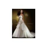 High Quality Mesh Appliqued Beaded Strapless Sheath Bridal Wedding Dress Custom Made thumbnail-1
