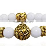 8mm White Stone Bead Gold Lion head Energy Buddha Bracelets