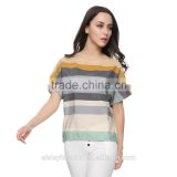 Women plus size color striped summer blouses uropen short batwing sleeve shirts casual loose blouse B034