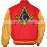 Long Leather Sleeve Wool Varsity Mason Masonic Jacket
