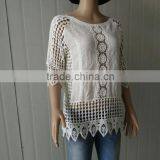 2016 Ladies Tops Hot/embroidery Lace Sleeve Jacket Cotton Lace Fabric Hollow Out Vest thumbnail-3