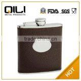 18/8 304 FDA and LFGB High Quality Leather Covered Stainless Steel Hip Flask