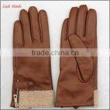 Ladies Cheap Driving Leather Hand Gloves With Lamb Fur thumbnail-2