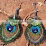 Long Natural Peacock Feather Dangling Earrings thumbnail-5