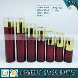 Cylinder RED Coloured Glass Cosmetics Bottles and Face Cream Jars thumbnail-2