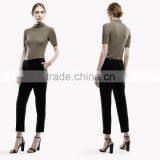 LADIES COTTON POLO ROLL NECK TIGHT FITNESS TOP T-SHIRTS OEM Manufacturers Factory From Guangzhou