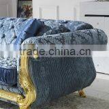 Hand Carved New Classic Gloden Foil Livingroom Furniture Fabric Sofa Sets AL187 thumbnail-5
