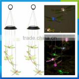 2014 new and hot portable dragonfly wind chime solar light
