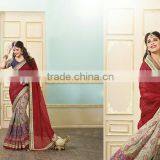 Dark Red Georgette On Fancy Net Saree Online Buy thumbnail-1