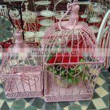 Romantic Pink Color Metal S/2 Bird Cage Flower Holder thumbnail-1