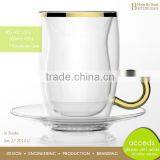 Double Wall Glass Golden Margin Cow Milk Cup thumbnail-2