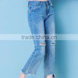 2017 Latest Jeans Tops Girls Light Blue Wash Ripped Jeans for Women thumbnail-5