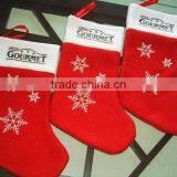 China Products Red Custom Fabric Sock Wool Felt Christmas Stocking Hangers With Logo Snowflake for Promotion Gift Made in China